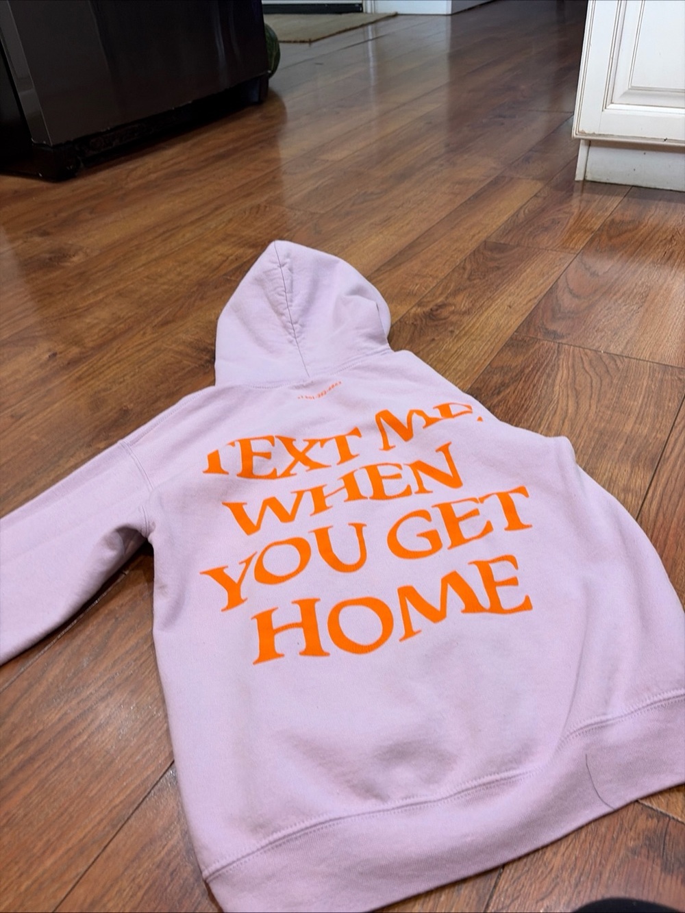 LONELY GHOST lavender Hoodie with Orange text me when you get home S